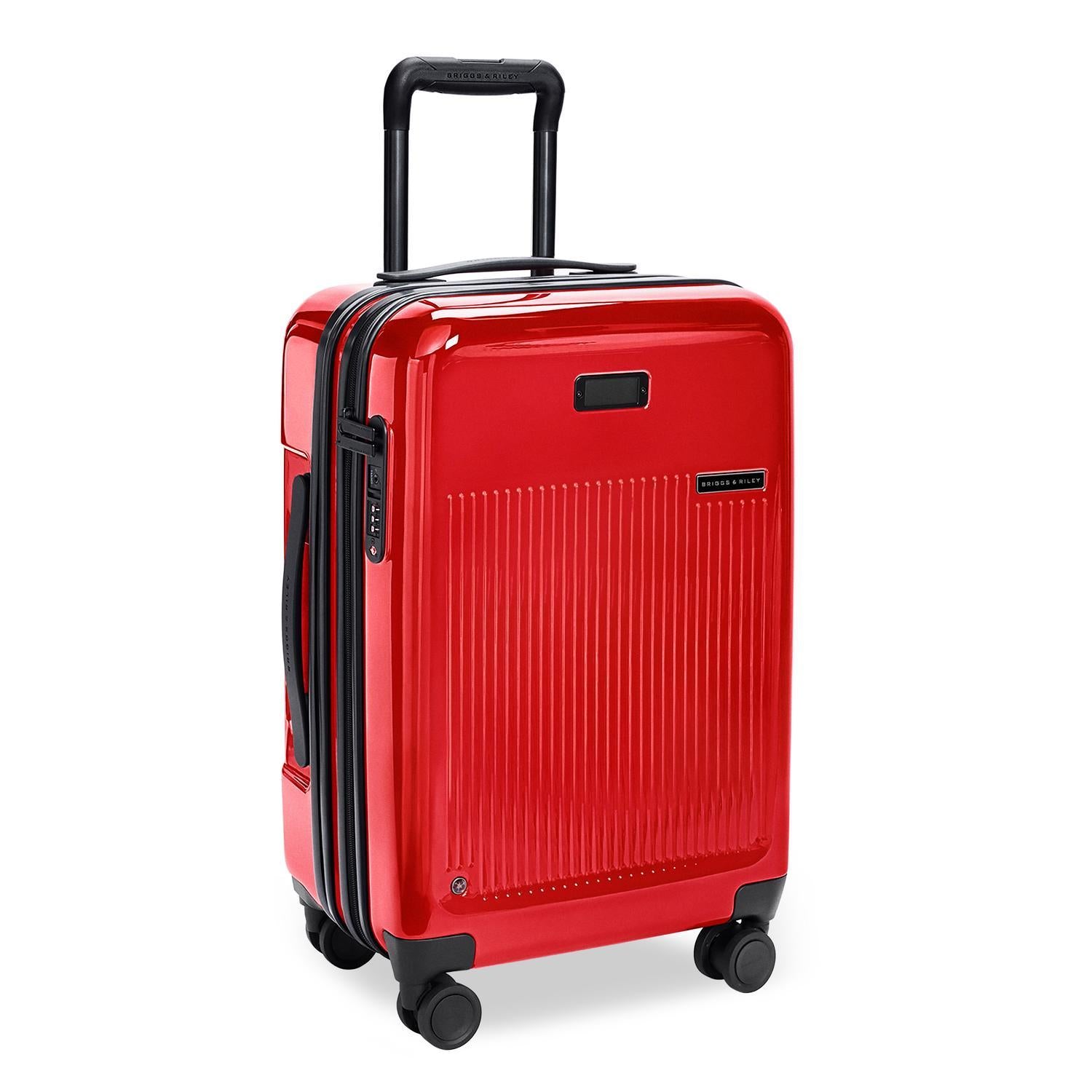 Essential  Carry-On Expandable Spinner in Glossy Ruby, Front View  #colour_glossy-ruby