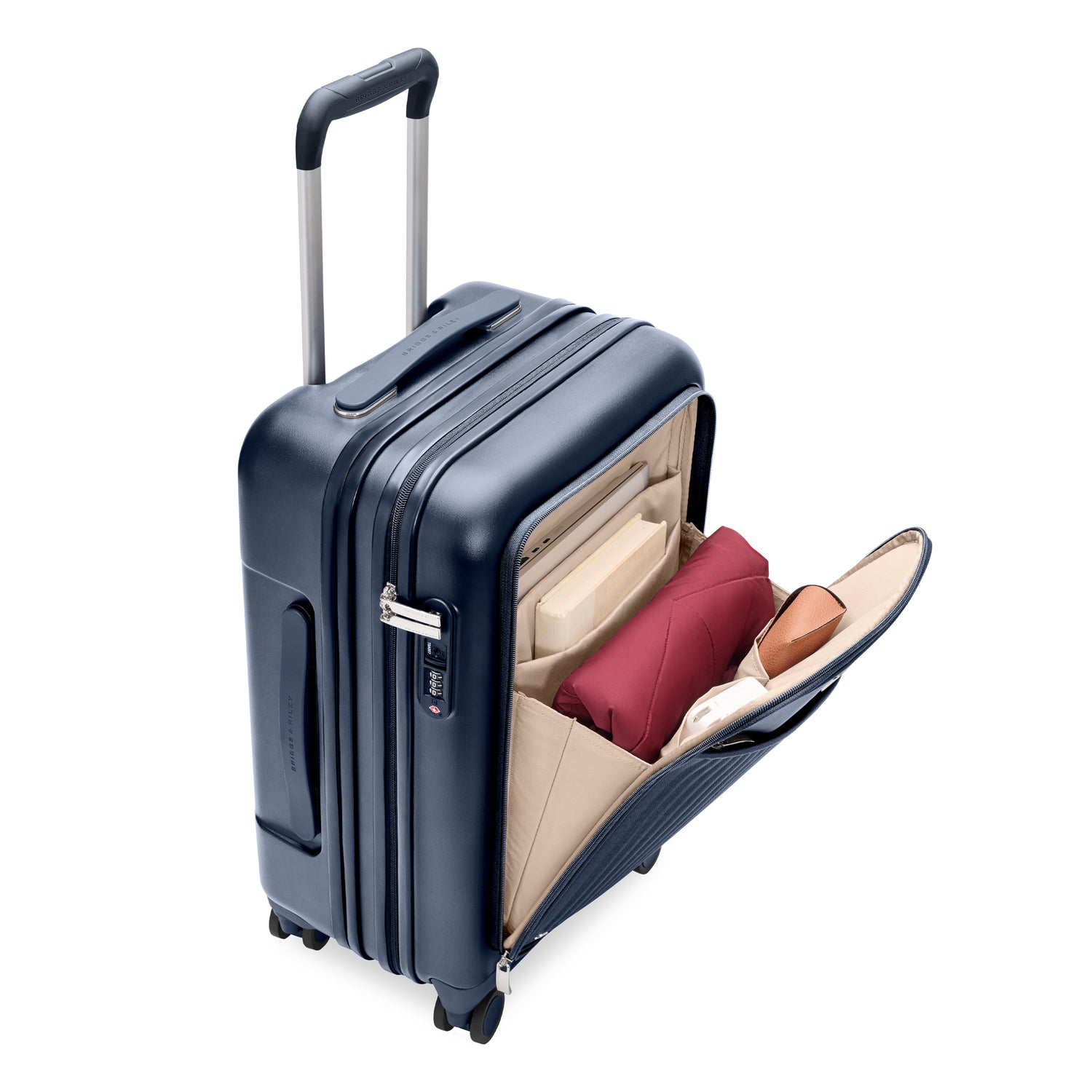 Sympatico Essential Front Pocket Carry-On Expandable Spinner Suitcase #colour_navy