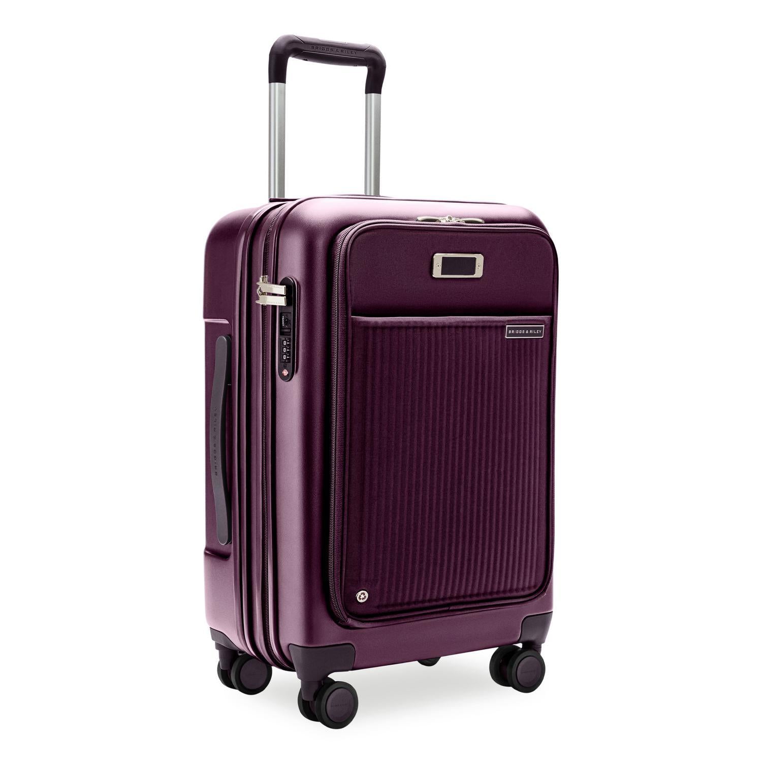 Sympatico Essential Front Pocket Carry-On Expandable Spinner Suitcase #colour_plum