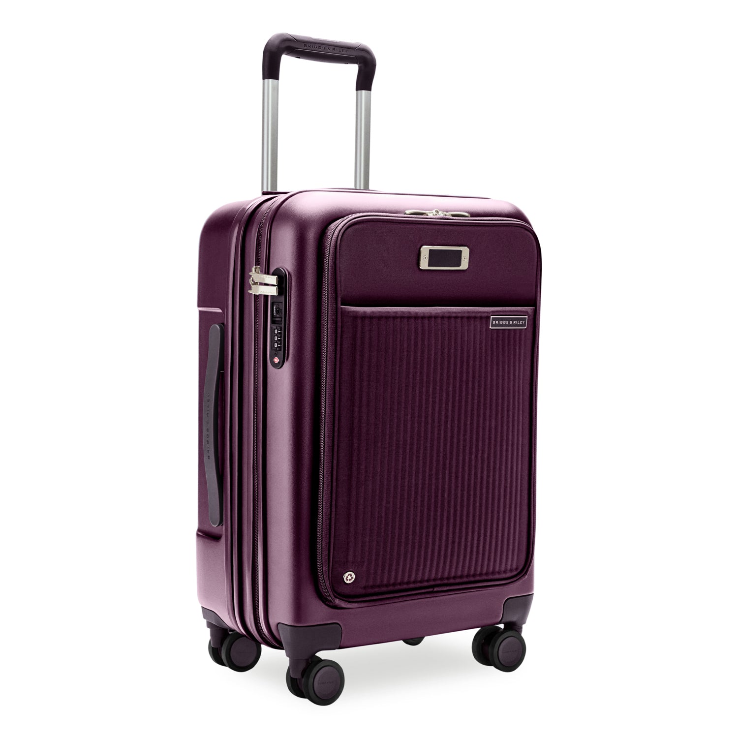 Sympatico Essential Front Pocket Carry-On Expandable Spinner Suitcase #colour_plum