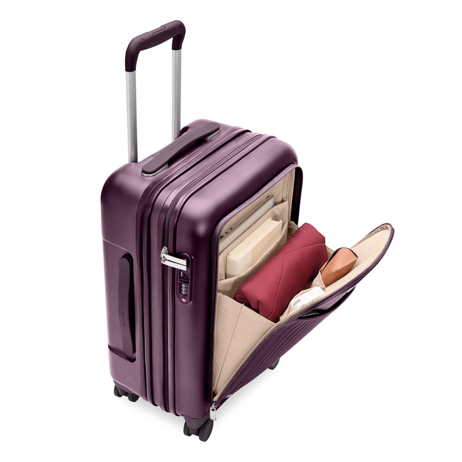Sympatico Essential Front Pocket Carry-On Expandable Spinner Suitcase #colour_plum