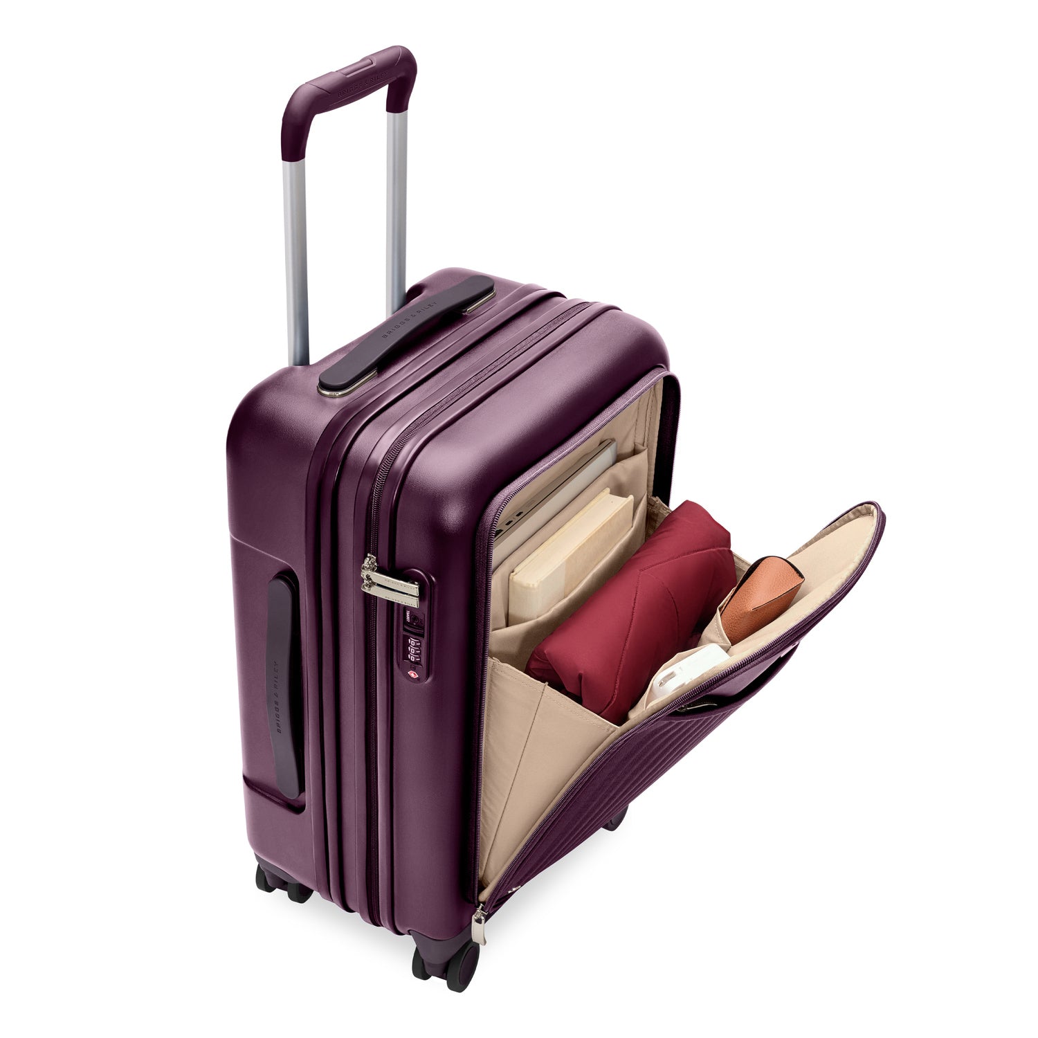 Sympatico Essential Front Pocket Carry-On Expandable Spinner Suitcase #colour_plum