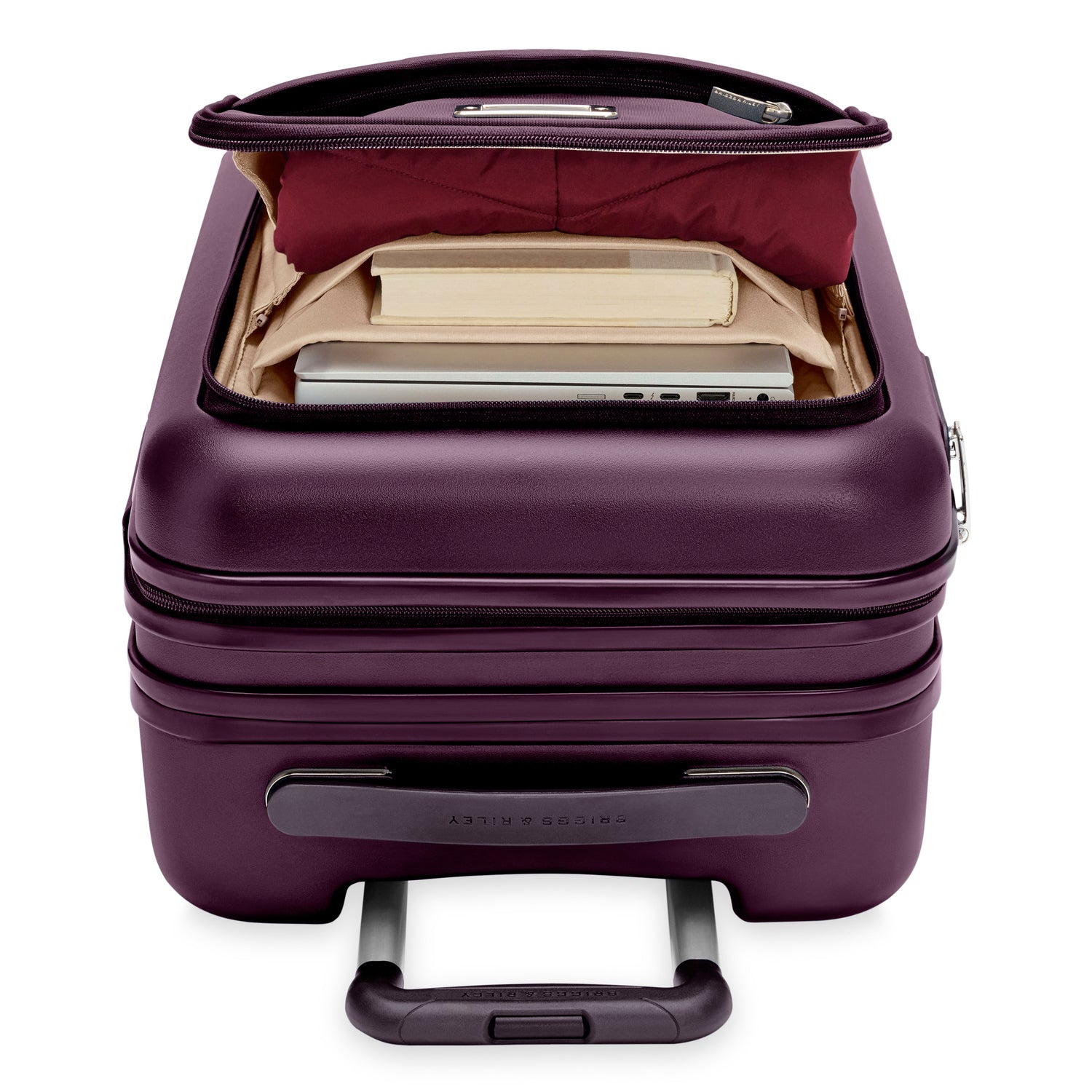 Sympatico Essential Front Pocket Carry-On Expandable Spinner Suitcase #colour_plum