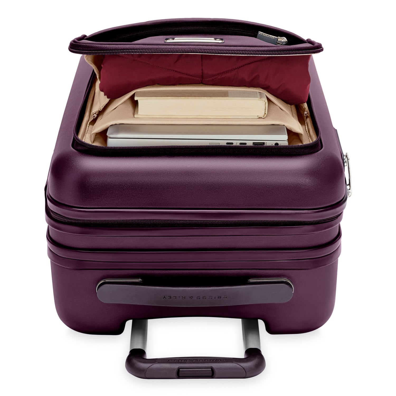 Sympatico Essential Front Pocket Carry-On Expandable Spinner Suitcase #colour_plum