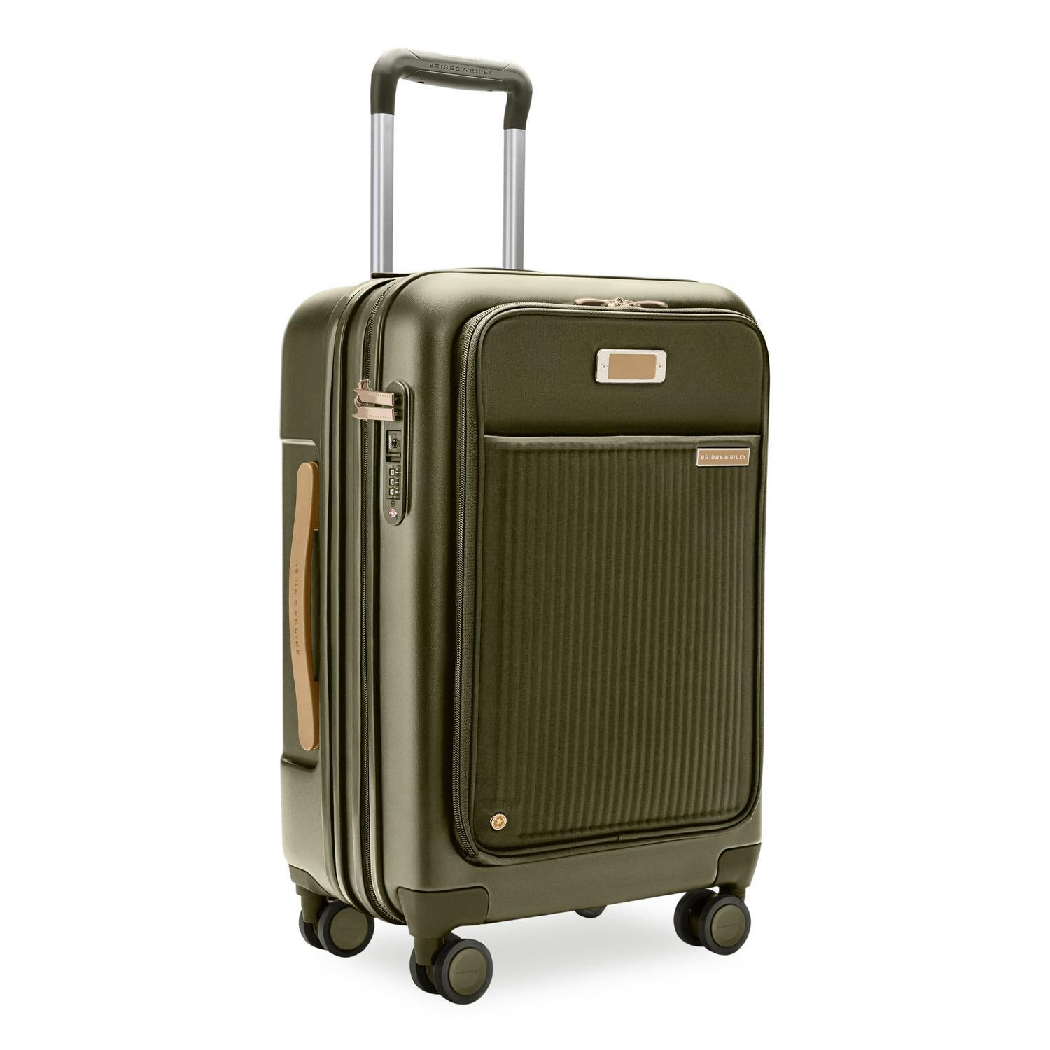Sympatico Essential Front Pocket Carry-On Expandable Spinner Suitcase #colour_olive