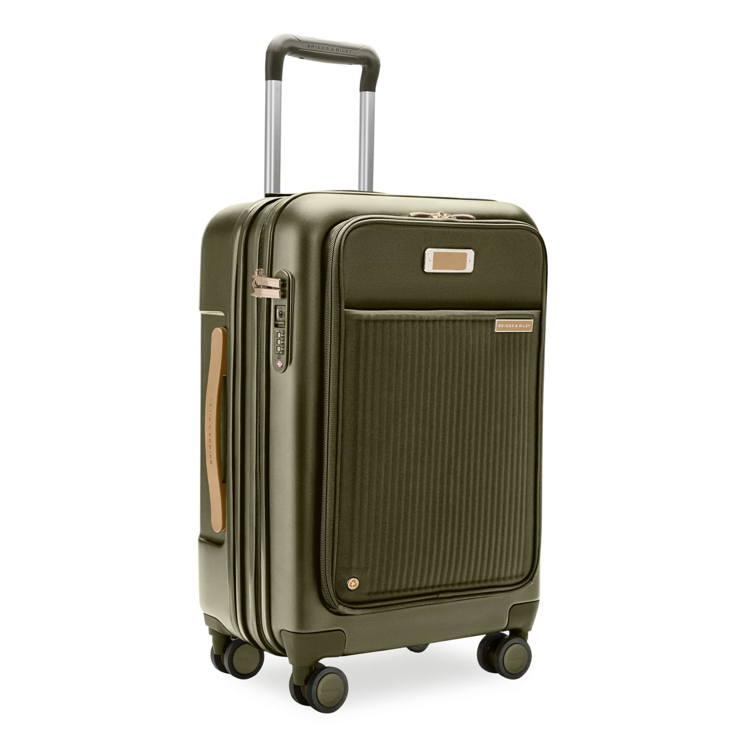 Sympatico Essential Front Pocket Carry-On Expandable Spinner Suitcase #colour_olive