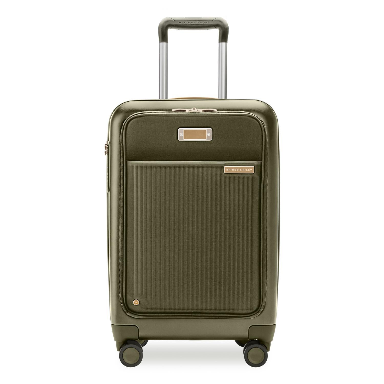 Sympatico Essential Front Pocket Carry-On Expandable Spinner Suitcase #colour_olive