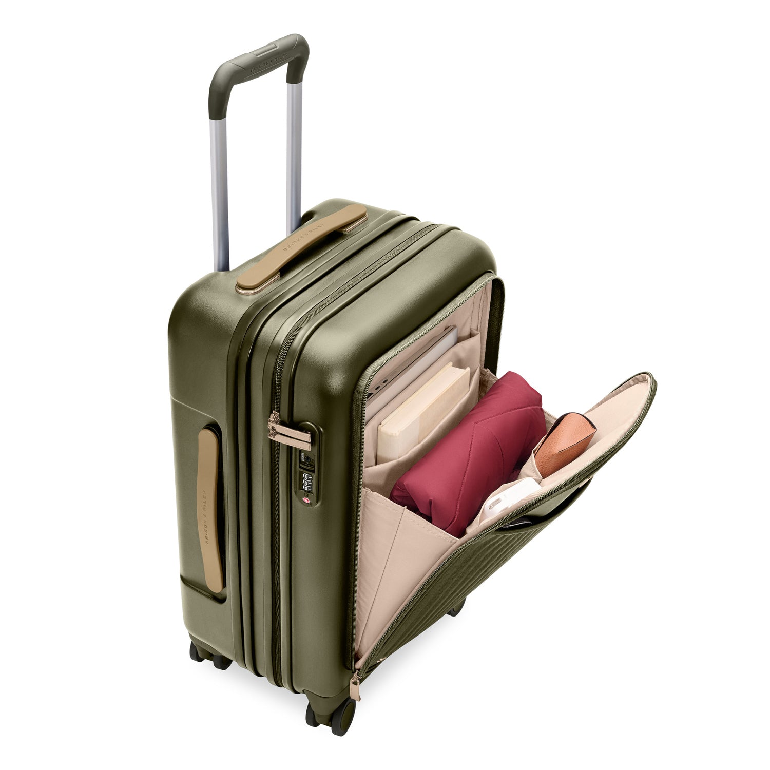Sympatico Essential Front Pocket Carry-On Expandable Spinner Suitcase #colour_olive