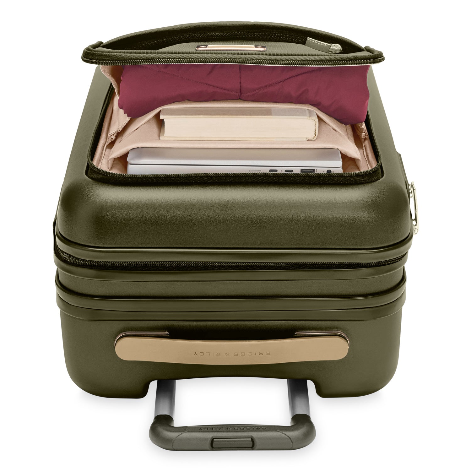 Sympatico Essential Front Pocket Carry-On Expandable Spinner Suitcase #colour_olive